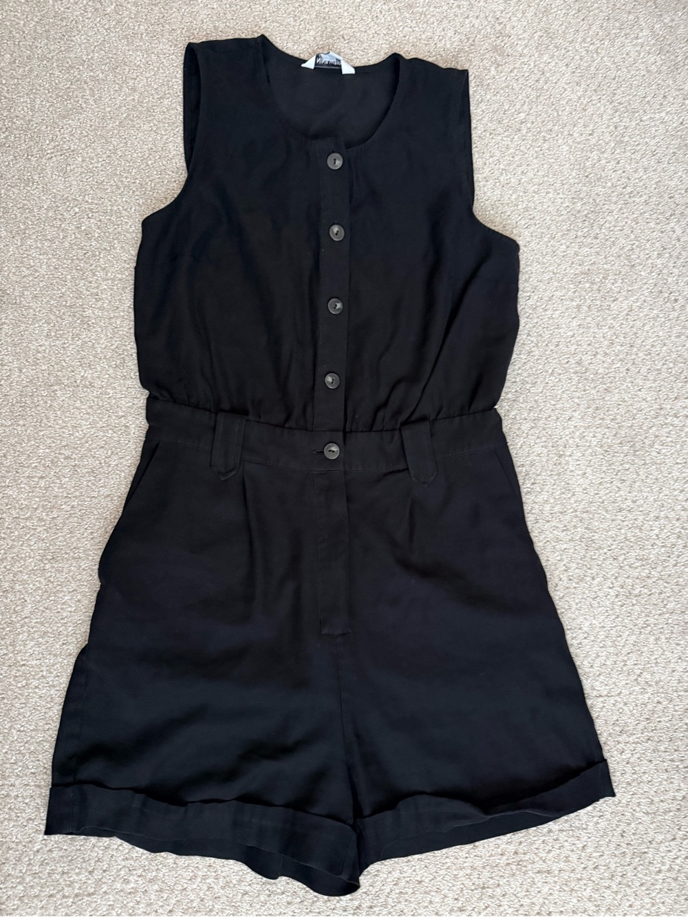 Nine West Black Sleeveless Button-Front One-Piece Romper Size Medium